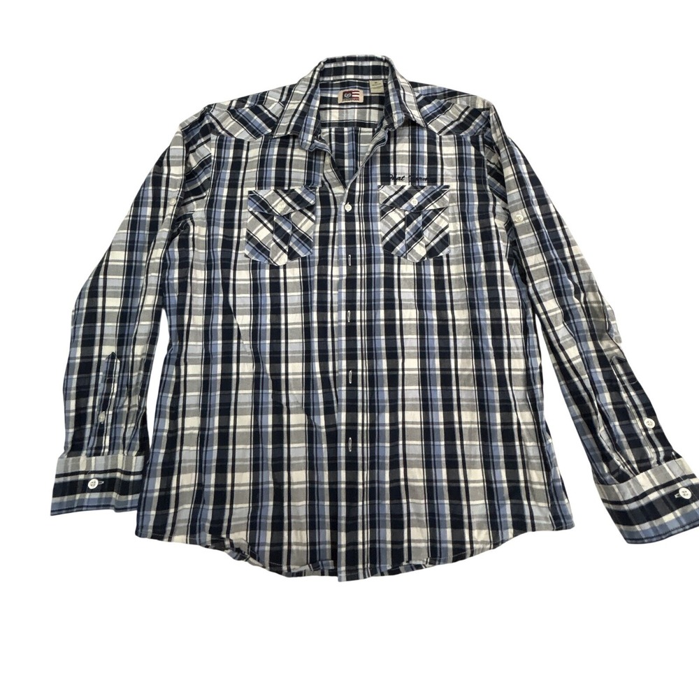 Phatfarm plaid shirt Men's size XL blue/gray button-down long-sleeve
